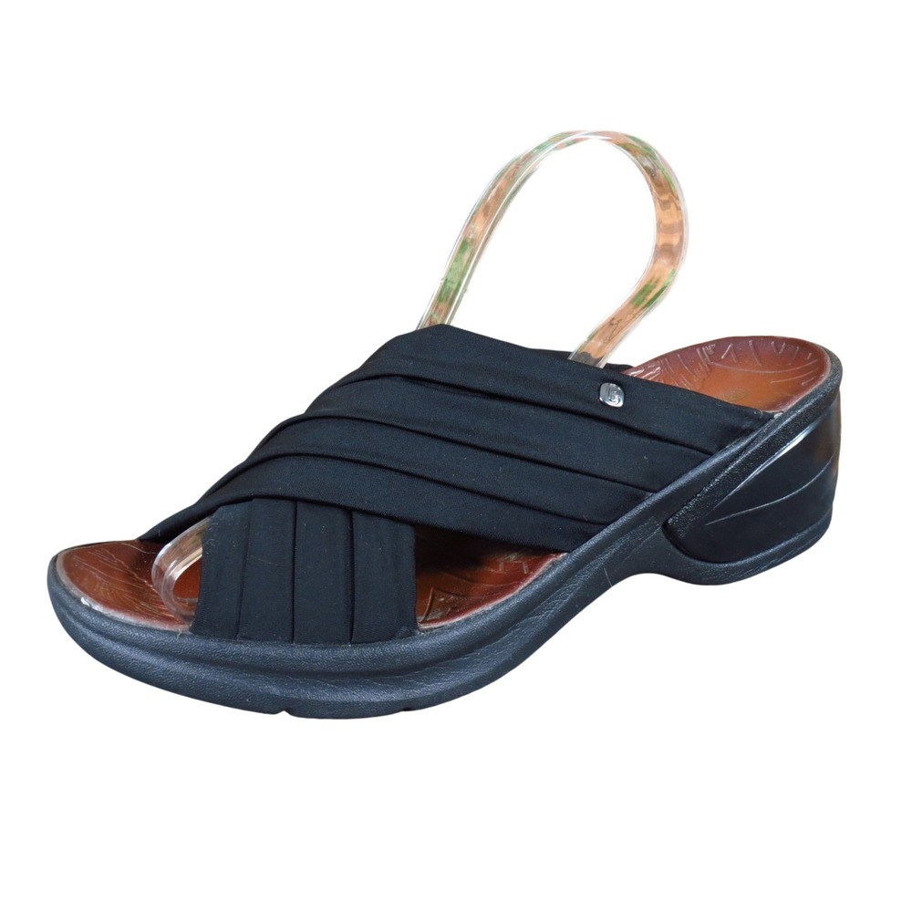 Bzees Knockout Womens Slide Sandals Size 10M Casual Comfort‎ Wedge Black Fabric